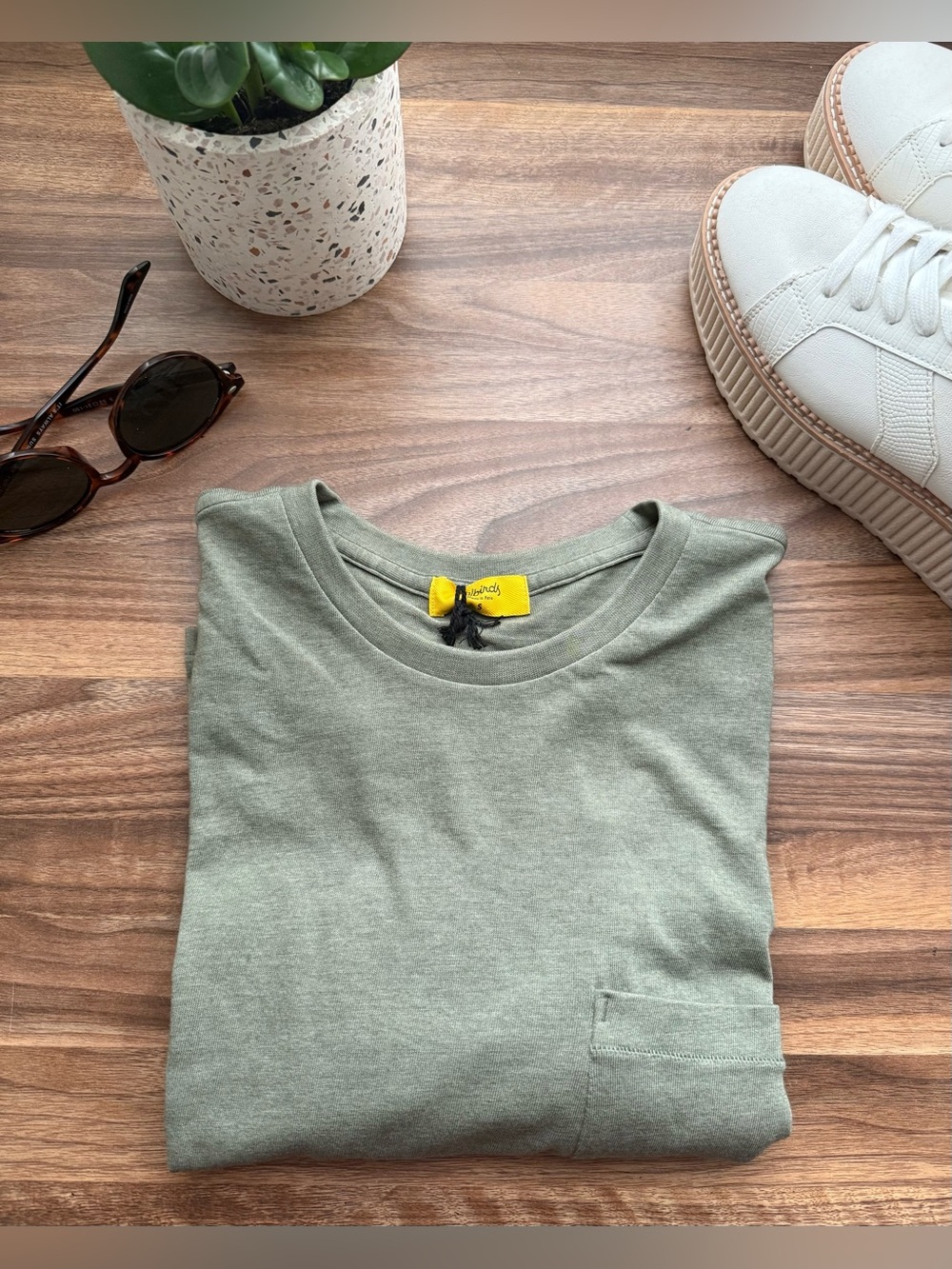 allbirds Olive Green Crewneck Tee with Pocket